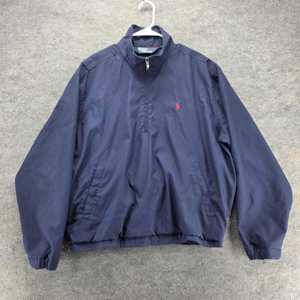 Polo By Ralph Lauren Jacket Mens L Blue Windbreaker 1/4 Zip Lined Pockets
